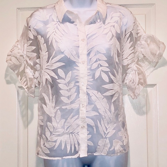 sheer white button up